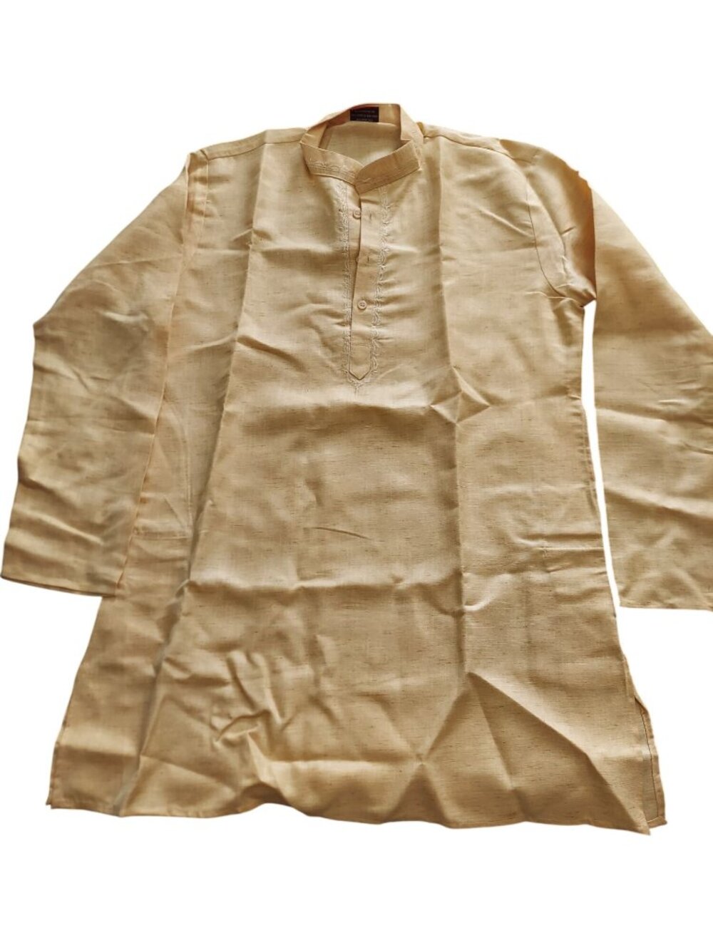 Mens Beige Kurta Shirt With Embroidered Neckline Long Sleeves Size 38 1457